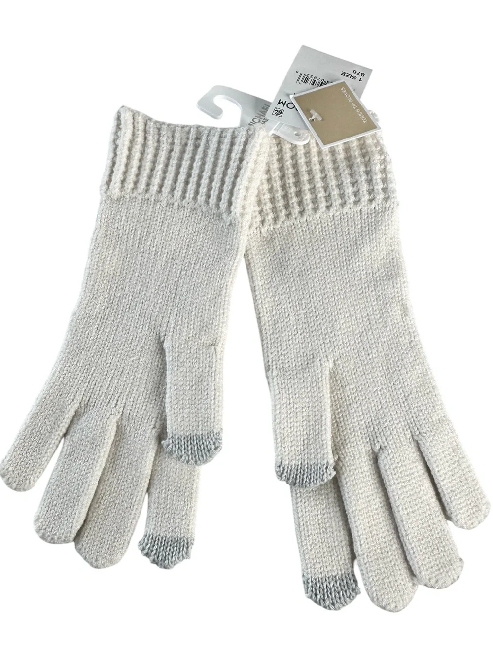 Michael Kors Ivory Tech Touch Knit Gloves Gold Logo NWT